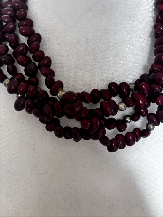 One World Goods Jewelry - Stunning Layered Deep Red Beaded Necklace with Subtle Silver Accents